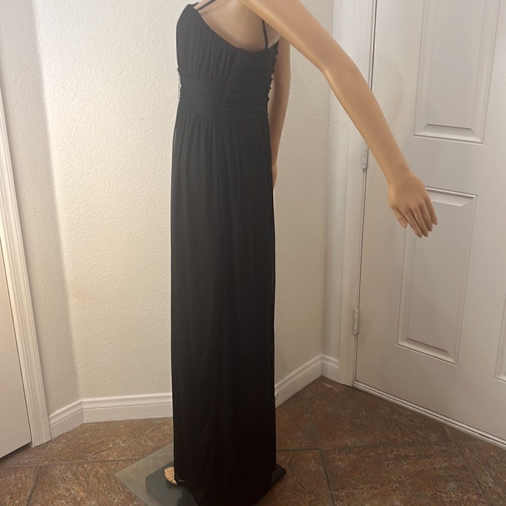 City Triangle Dress Size 10 Black Sleeveless Rhinestone Slimming Ruched Maxi - Picture 4 of 10